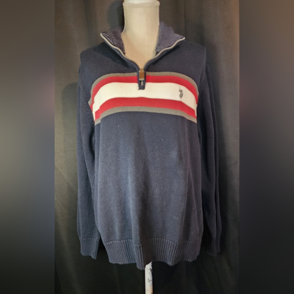US Polo Assn XXL Blue with Red and White Stripes Pullover Sweater